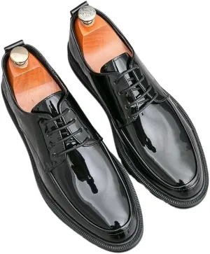 Men's Shiny Patent Leather Dress Shoes Business Casual Derby Shoe Lace-Up Anti-Slip Formal Duty Work Shoes