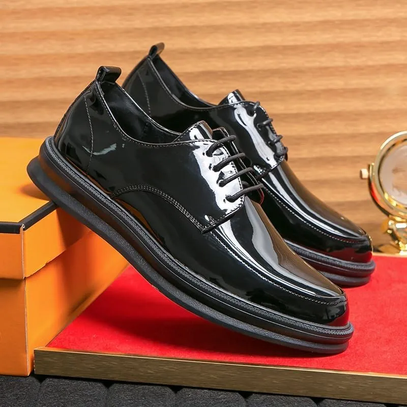 Men's Shiny Patent Leather Dress Shoes Business Casual Derby Shoe Lace-Up Anti-Slip Formal Duty Work Shoes