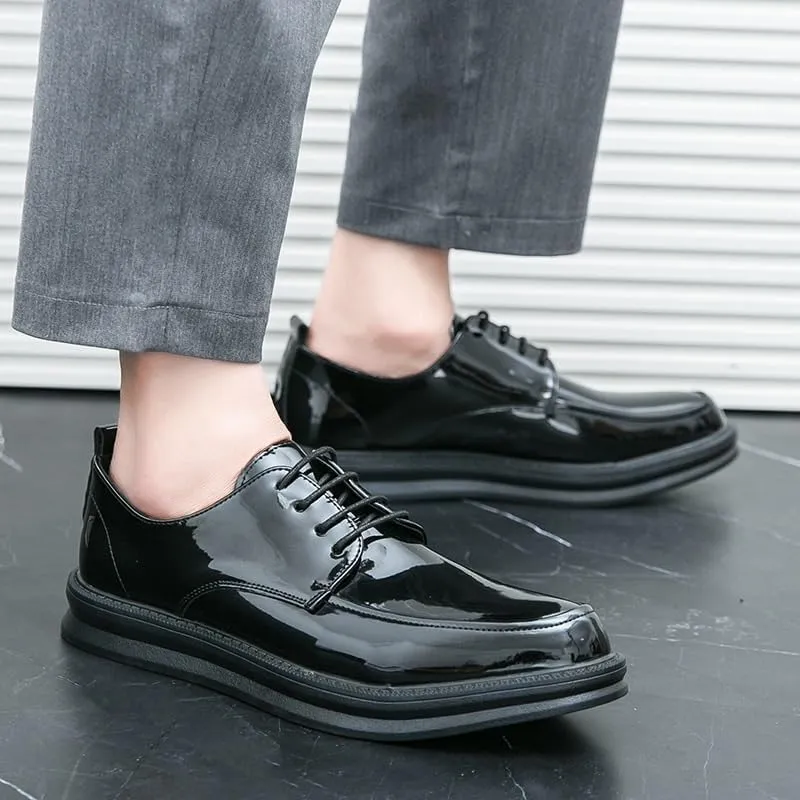 Men's Shiny Patent Leather Dress Shoes Business Casual Derby Shoe Lace-Up Anti-Slip Formal Duty Work Shoes