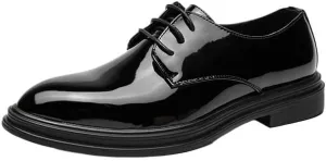 Men's Shiny Patent Leather Dress Shoes Lace-Up Anti-Slip Formal Duty Work Shoes for Weddings, Parties, Work, Church, Pro