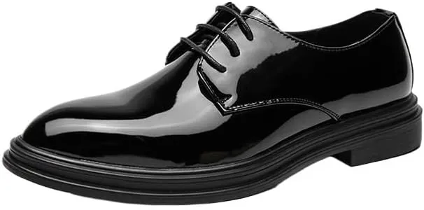 Men's Shiny Patent Leather Dress Shoes Lace-Up Anti-Slip Formal Duty Work Shoes for Weddings, Parties, Work, Church, Pro