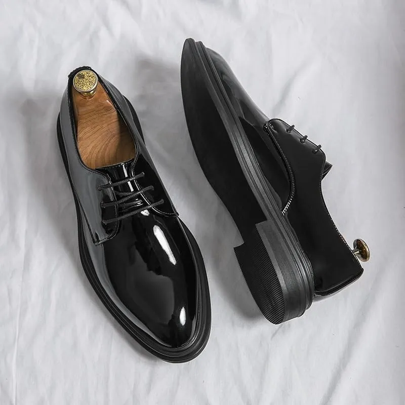 Men's Shiny Patent Leather Dress Shoes Lace-Up Anti-Slip Formal Duty Work Shoes for Weddings, Parties, Work, Church, Pro