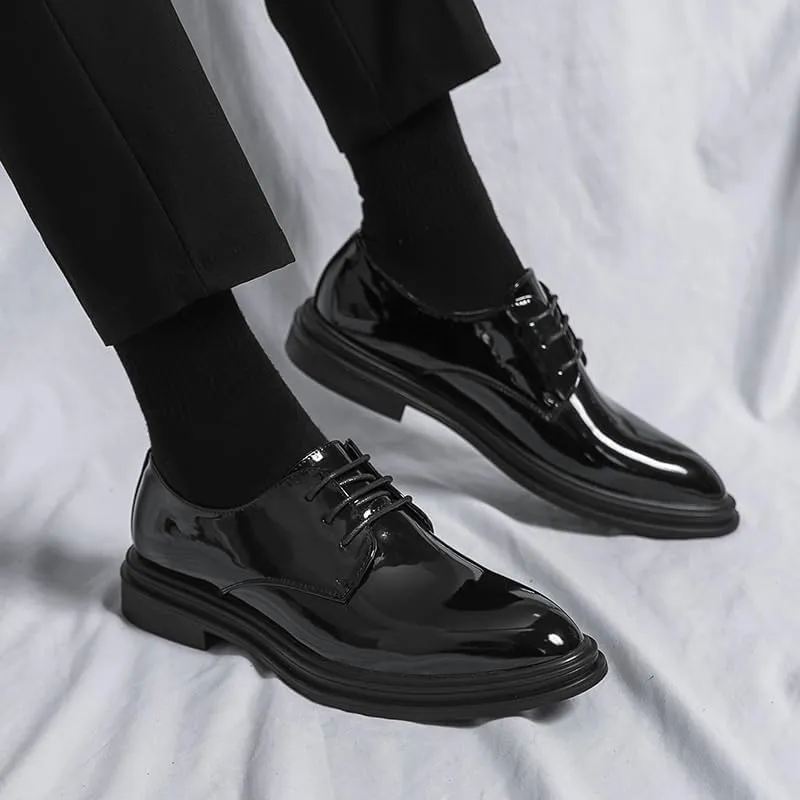 Men's Shiny Patent Leather Dress Shoes Lace-Up Anti-Slip Formal Duty Work Shoes for Weddings, Parties, Work, Church, Pro
