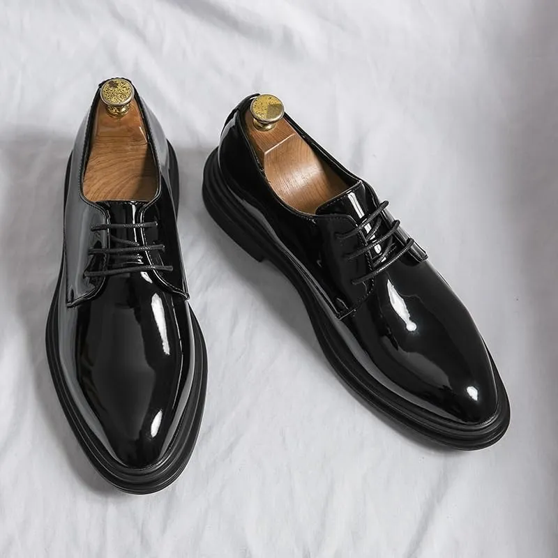 Men's Shiny Patent Leather Dress Shoes Lace-Up Anti-Slip Formal Duty Work Shoes for Weddings, Parties, Work, Church, Pro