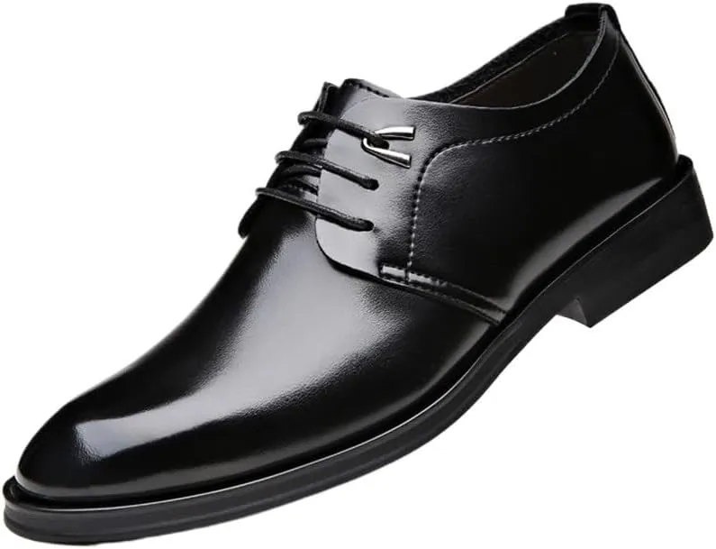 Men's Shiny Patent Leather Dress Shoes Slip On Pointed Toe Derbys Classic Formal Business Shoes Men's Casual Walking Shoes Office Flats