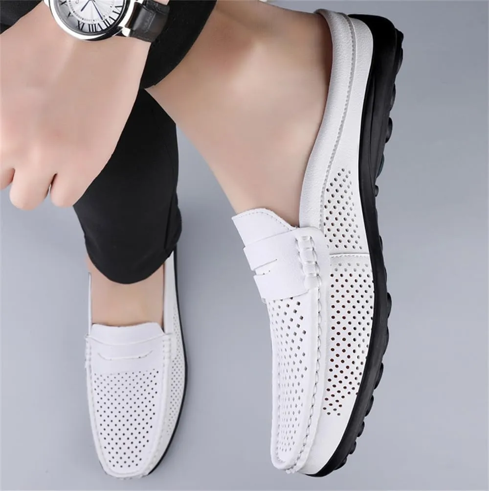 Men's Slippers Summer Breathable Slip-On Loafers Leather Formal Wear Casual Open Back Business Casual Shoes Men's Driving Shoes
