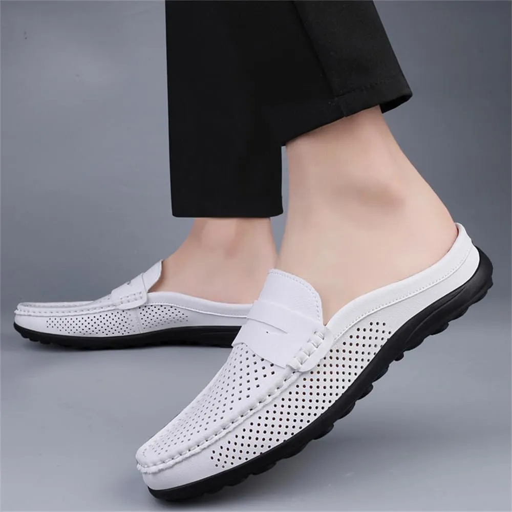 Men's Slippers Summer Breathable Slip-On Loafers Leather Formal Wear Casual Open Back Business Casual Shoes Men's Driving Shoes