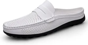 Men's Slippers Summer Breathable Slip-On Loafers Leather Formal Wear Casual Open Back Business Casual Shoes Men's Driving Shoes