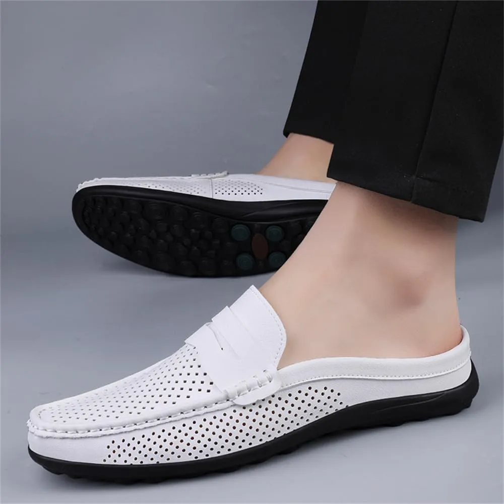 Men's Slippers Summer Breathable Slip-On Loafers Leather Formal Wear Casual Open Back Business Casual Shoes Men's Driving Shoes