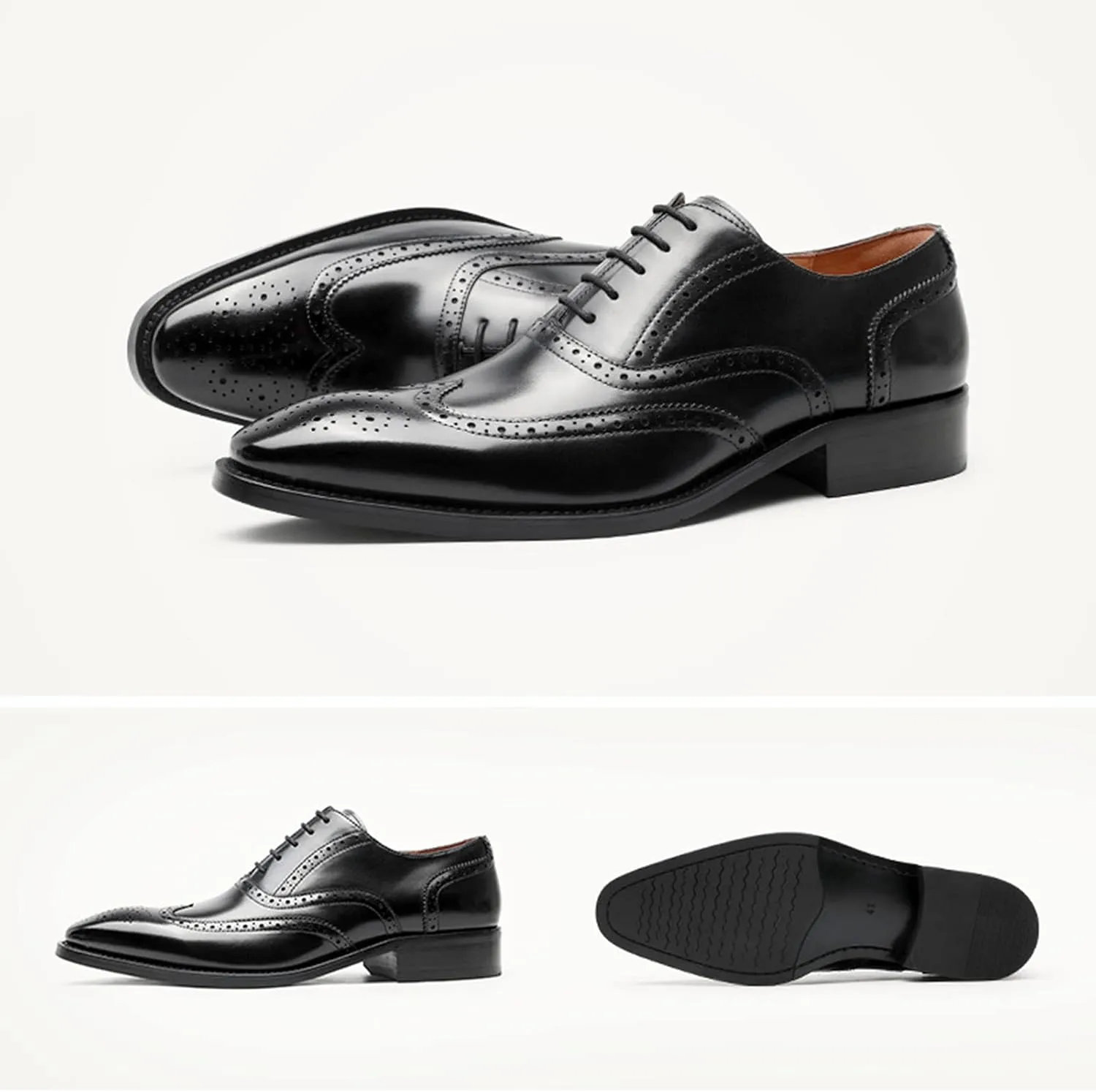 Men's Smart Wedding Lace Up Brogues Formal Dress Oxford Shoes Leather Derbys Business Office Oxfords Black- US11/UK10/EU44