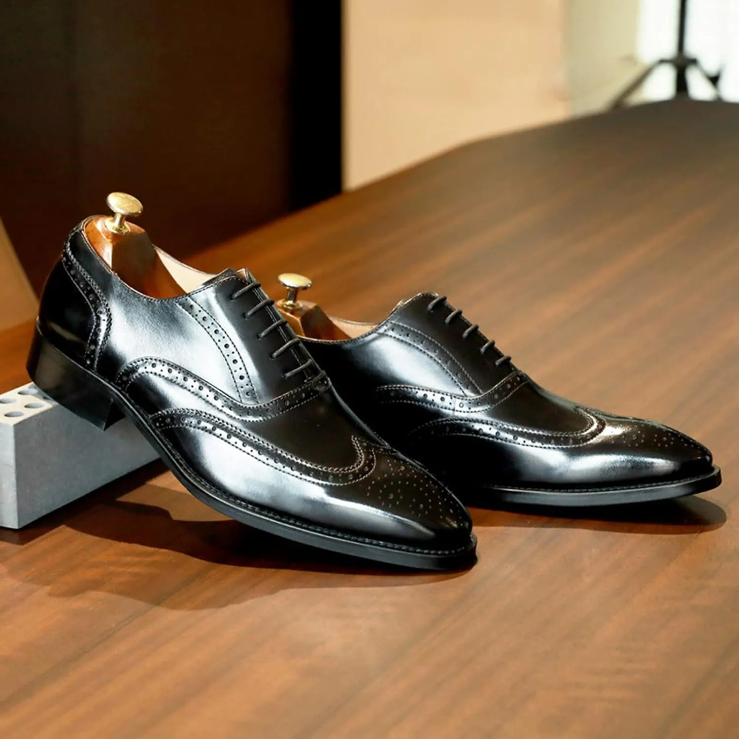 Men's Smart Wedding Lace Up Brogues Formal Dress Oxford Shoes Leather Derbys Business Office Oxfords Black- US11/UK10/EU44