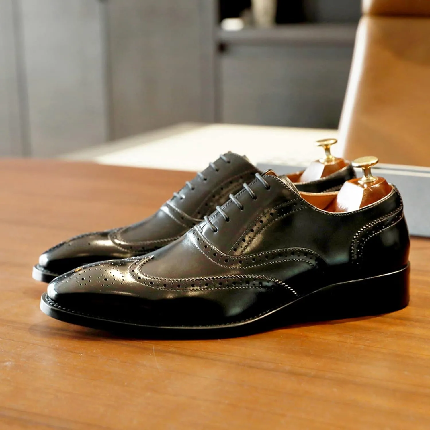 Men's Smart Wedding Lace Up Brogues Formal Dress Oxford Shoes Leather Derbys Business Office Oxfords Black- US11/UK10/EU44