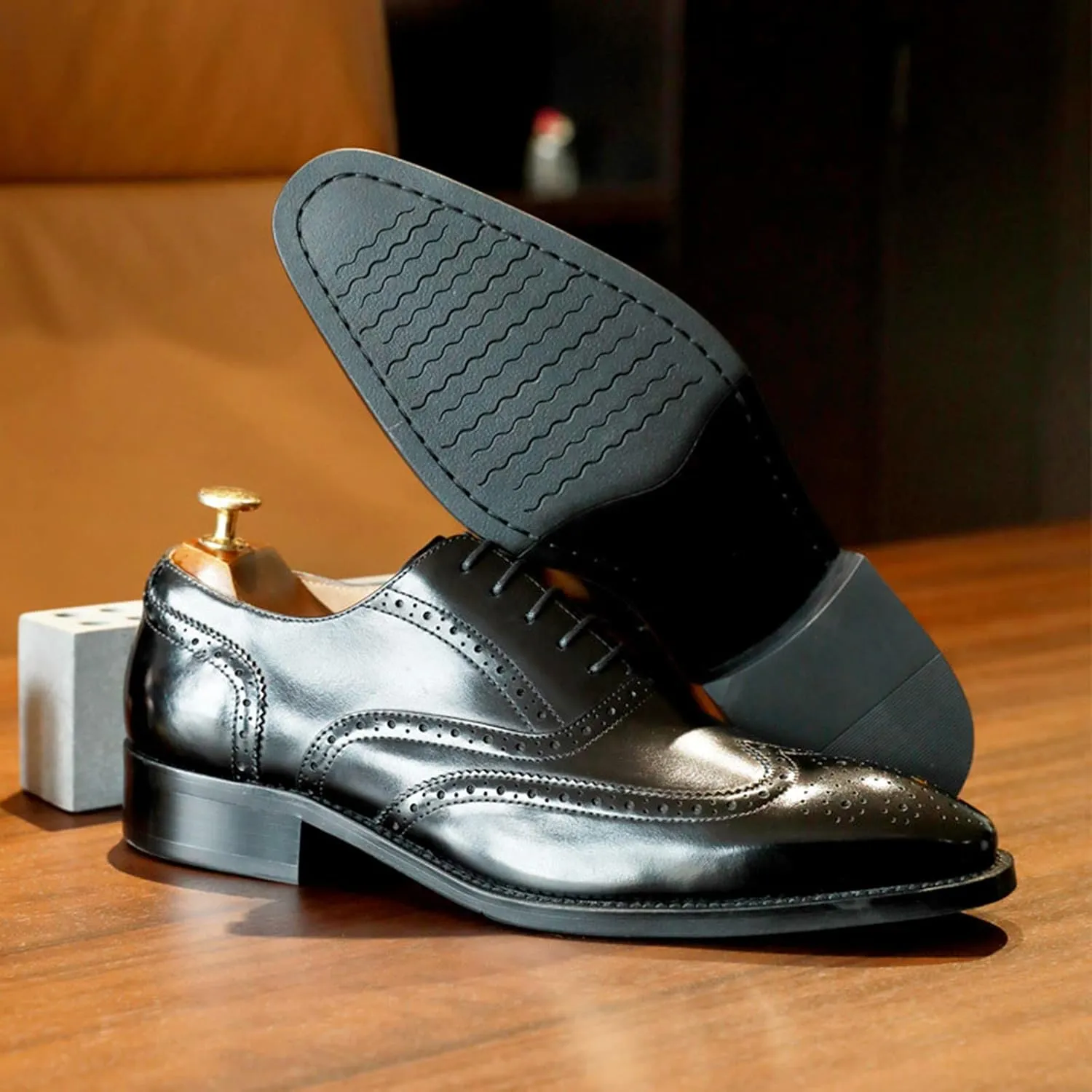 Men's Smart Wedding Lace Up Brogues Formal Dress Oxford Shoes Leather Derbys Business Office Oxfords Black- US11/UK10/EU44