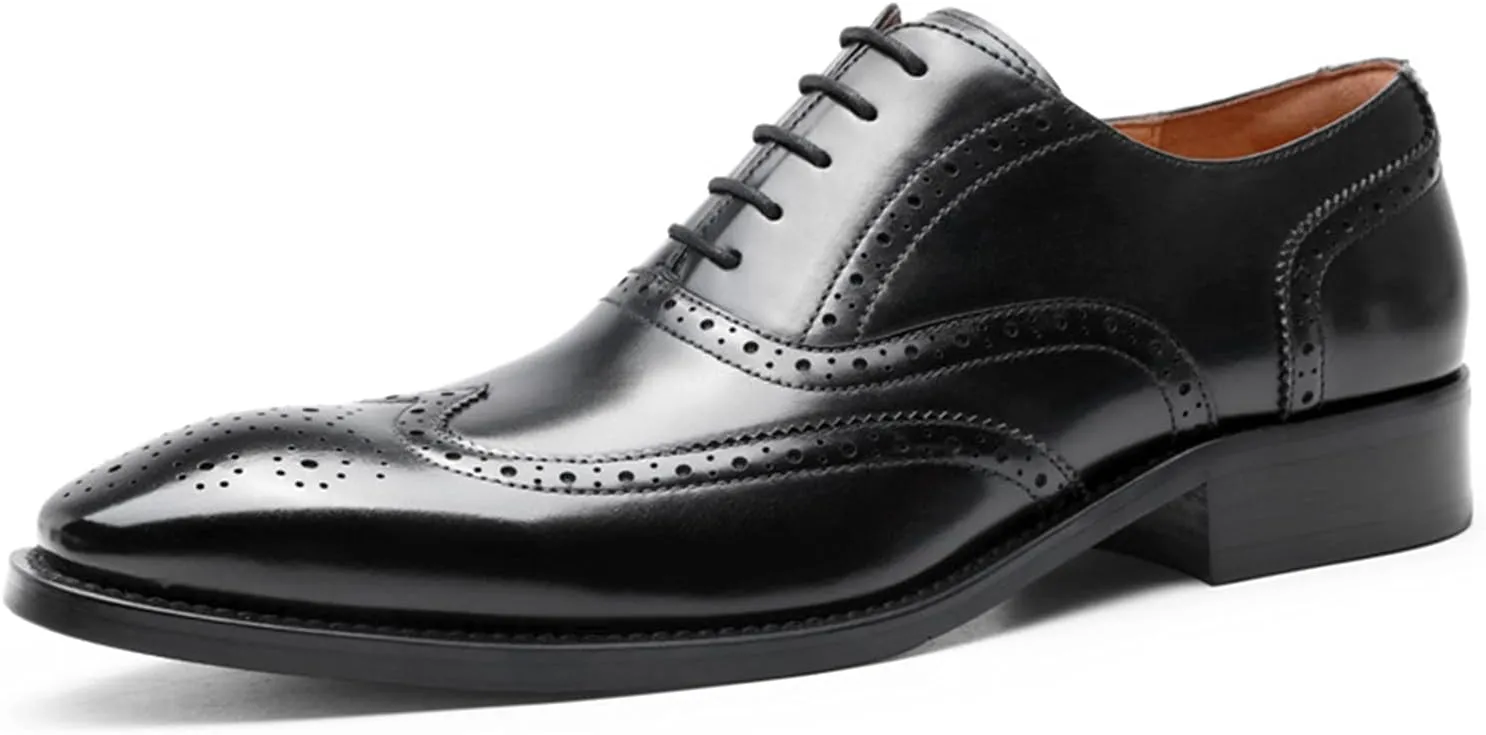 Men's Smart Wedding Lace Up Brogues Formal Dress Oxford Shoes Leather Derbys Business Office Oxfords Black- US11/UK10/EU44