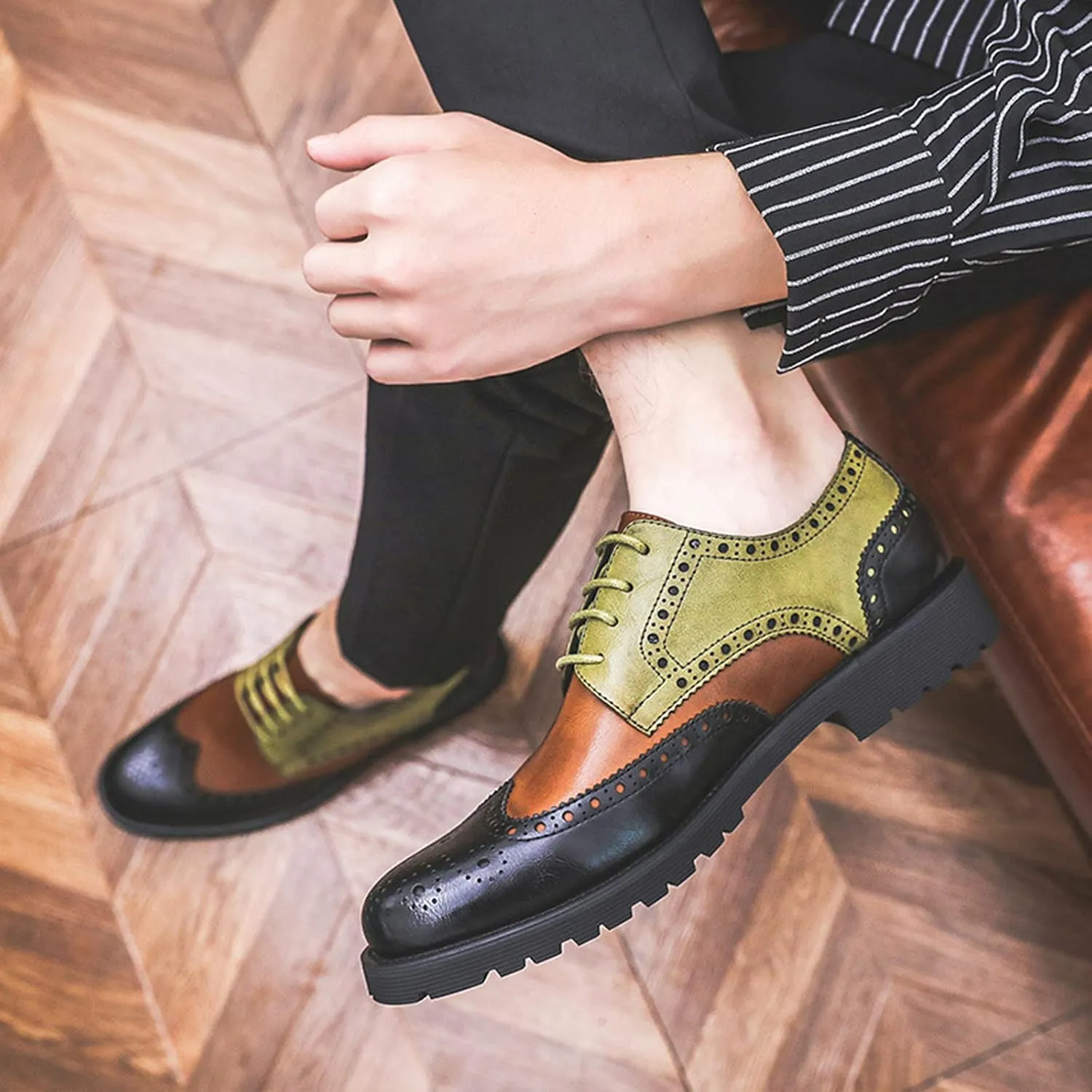 Men's Smart Wedding Lace Up Brogues Formal Dress Oxford Shoes Leather Derbys Business Office Oxfords Black- US7.5/UK6.5/EU39