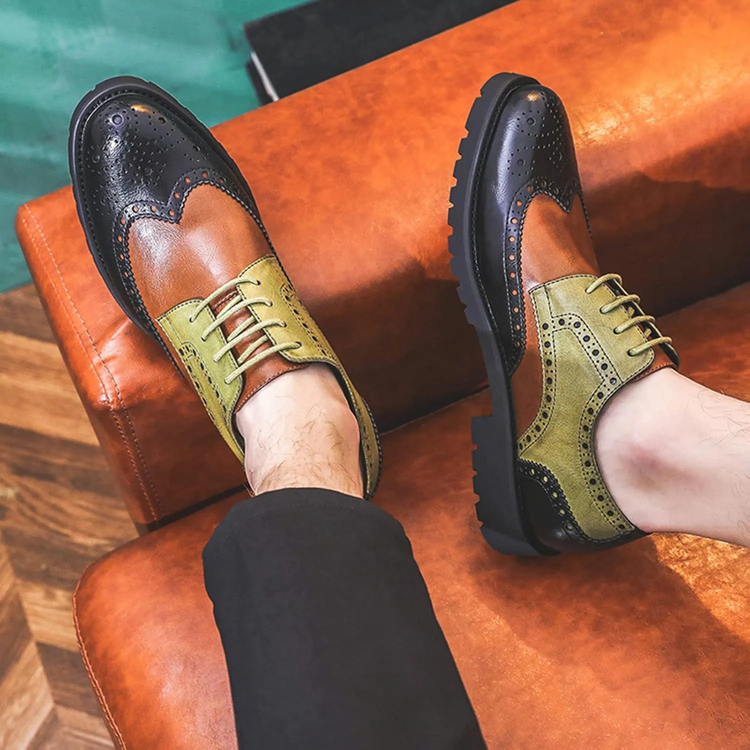 Men's Smart Wedding Lace Up Brogues Formal Dress Oxford Shoes Leather Derbys Business Office Oxfords Black- US7.5/UK6.5/EU39