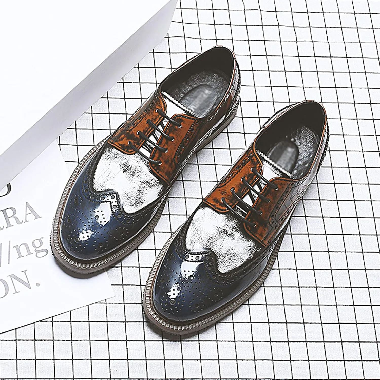 Men's Smart Wedding Lace Up Brogues Formal Dress Oxford Shoes Leather Derbys Business Office Oxfords Brown- US8.5-9/UK7.5-8/EU41
