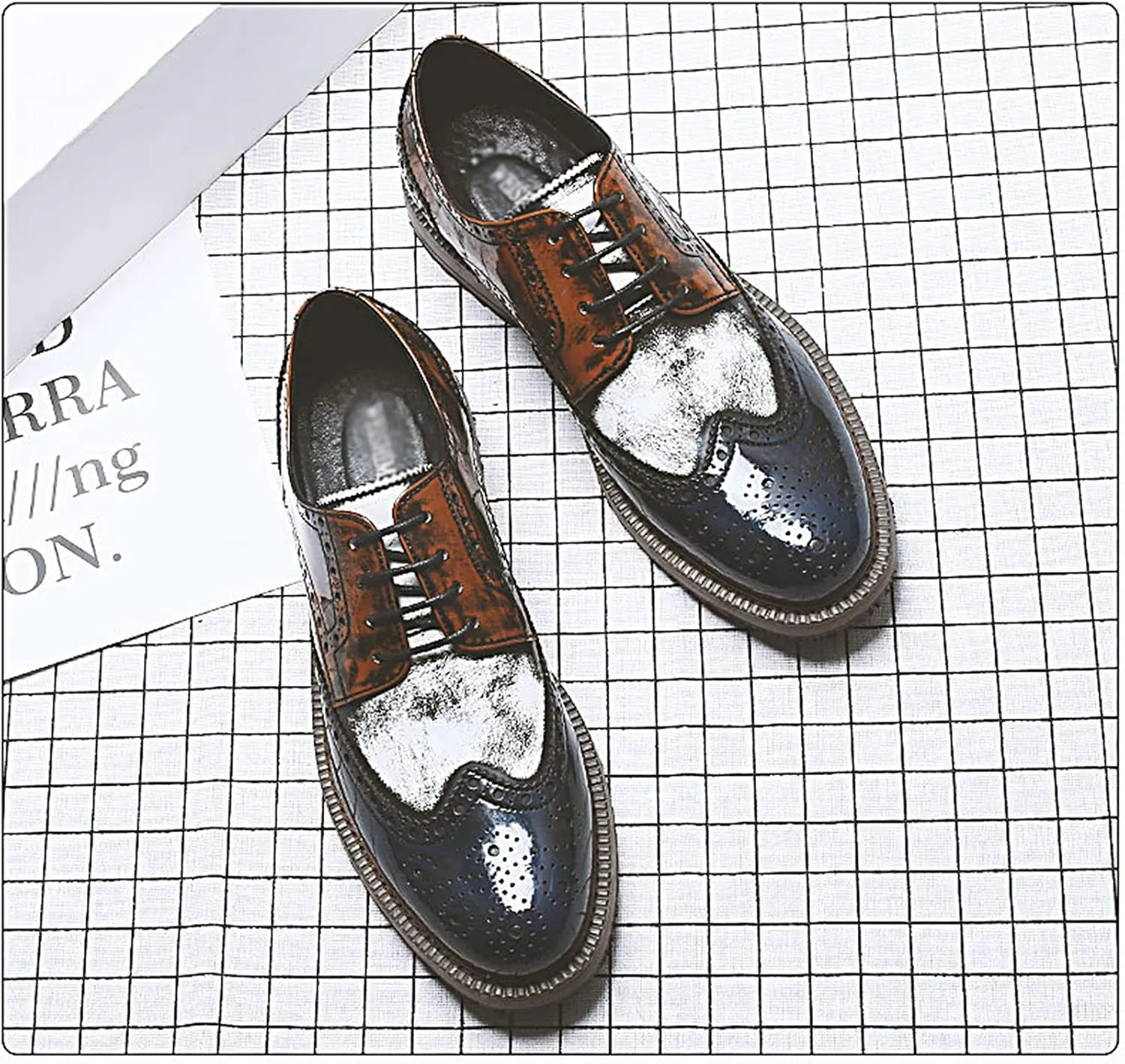 Men's Smart Wedding Lace Up Brogues Formal Dress Oxford Shoes Leather Derbys Business Office Oxfords Brown- US8.5-9/UK7.5-8/EU41