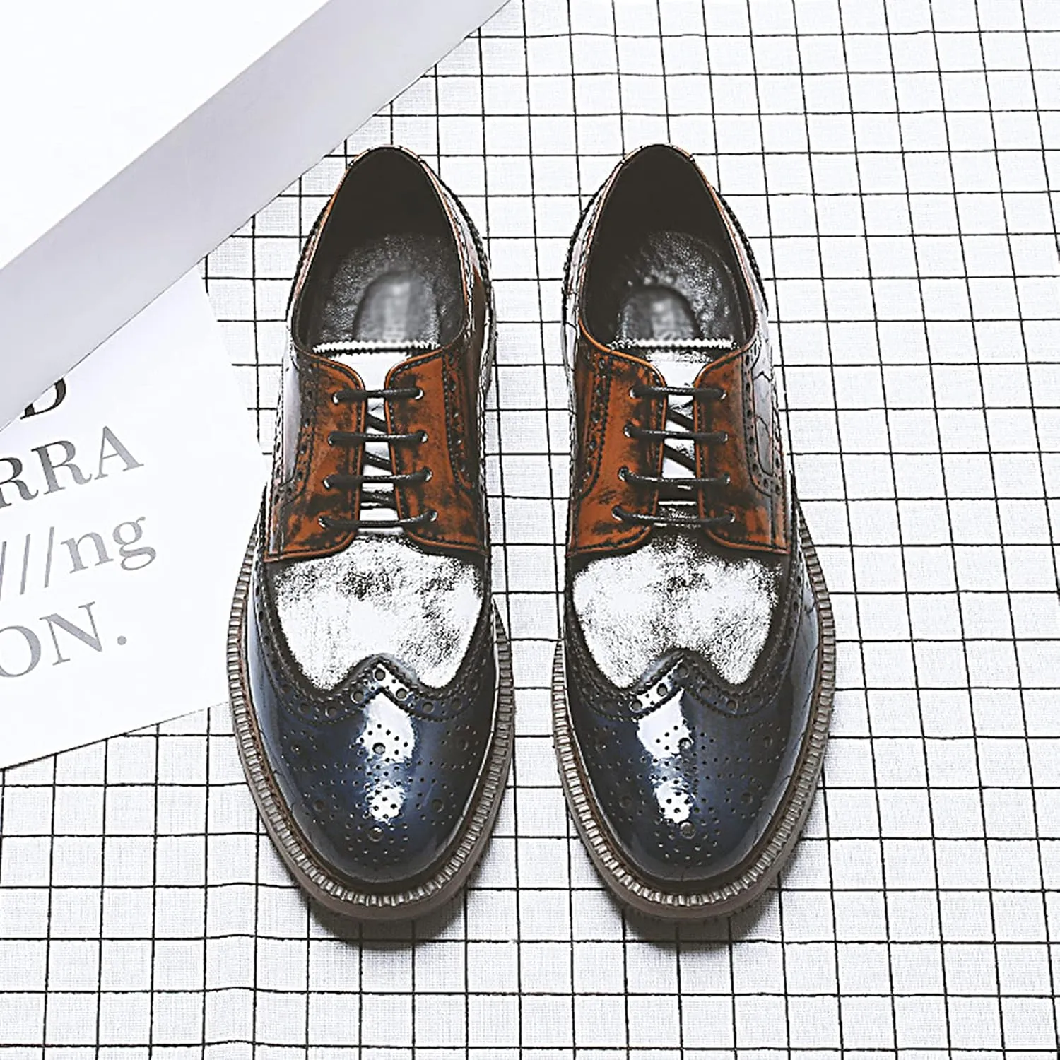 Men's Smart Wedding Lace Up Brogues Formal Dress Oxford Shoes Leather Derbys Business Office Oxfords Brown- US8.5-9/UK7.5-8/EU41