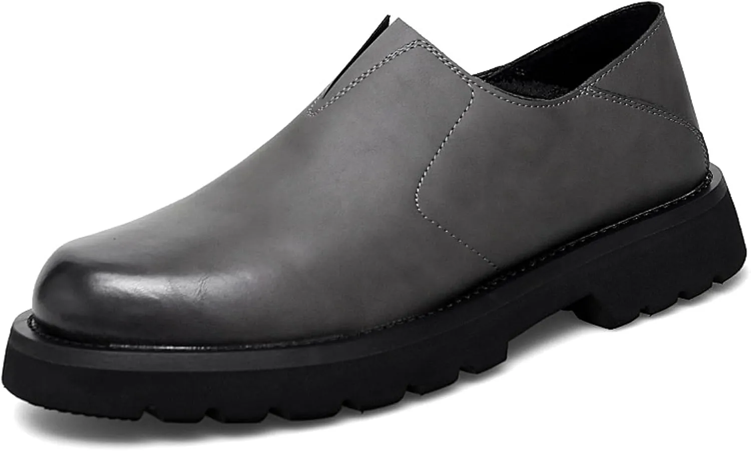 Men's Soft Genuine Leather Platform Loafers Fashion Handmade Round Toe Lightweight Slip-On Business Dress Shoes for Driving Office