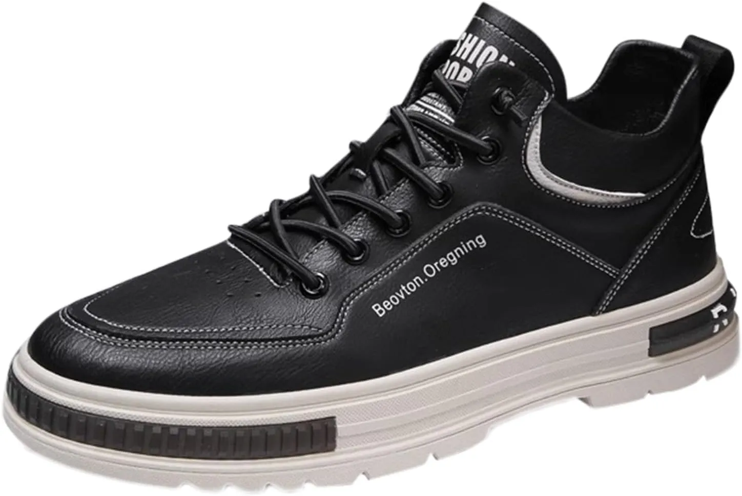 Men's Solid Color Casual Flat Leather Shoes Fashion Lace Up Loafers Sneaker Crease Shield Men Shoes