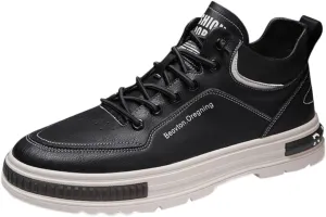 Men's Solid Color Casual Flat Leather Shoes Fashion Lace Up Loafers Sneaker Crease Shield Men Shoes