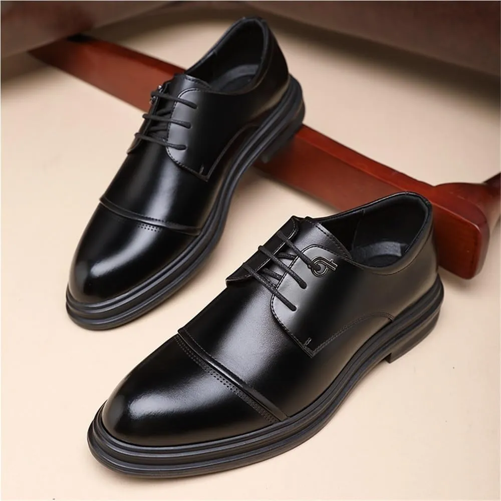 Men's Spring Business Dress Shoes English Style Soft Sole Formal Leather Shoes Youth Work Shoes Comfortable Stylish Footwear(Black,8.5)