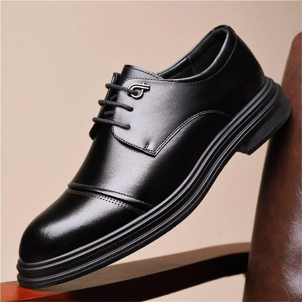 Men's Spring Business Dress Shoes English Style Soft Sole Formal Leather Shoes Youth Work Shoes Comfortable Stylish Footwear(Black,8.5)
