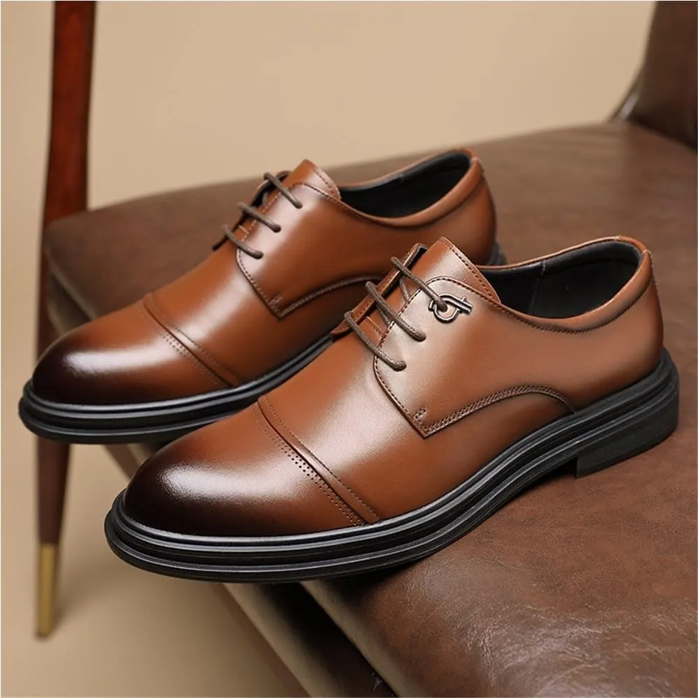 Men's Spring Business Dress Shoes English Style Soft Sole Formal Leather Shoes Youth Work Shoes Comfortable Stylish Footwear(Brown,9)