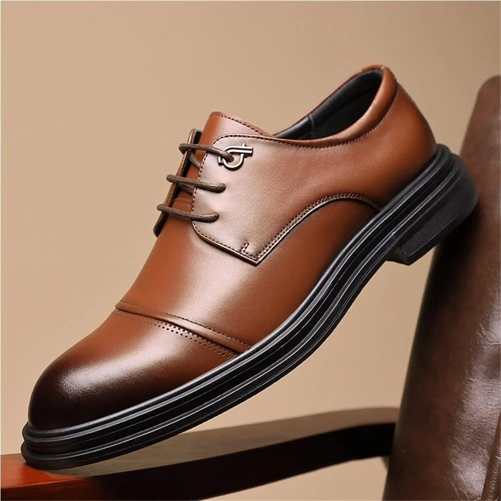 Men's Spring Business Dress Shoes English Style Soft Sole Formal Leather Shoes Youth Work Shoes Comfortable Stylish Footwear(Brown,9)