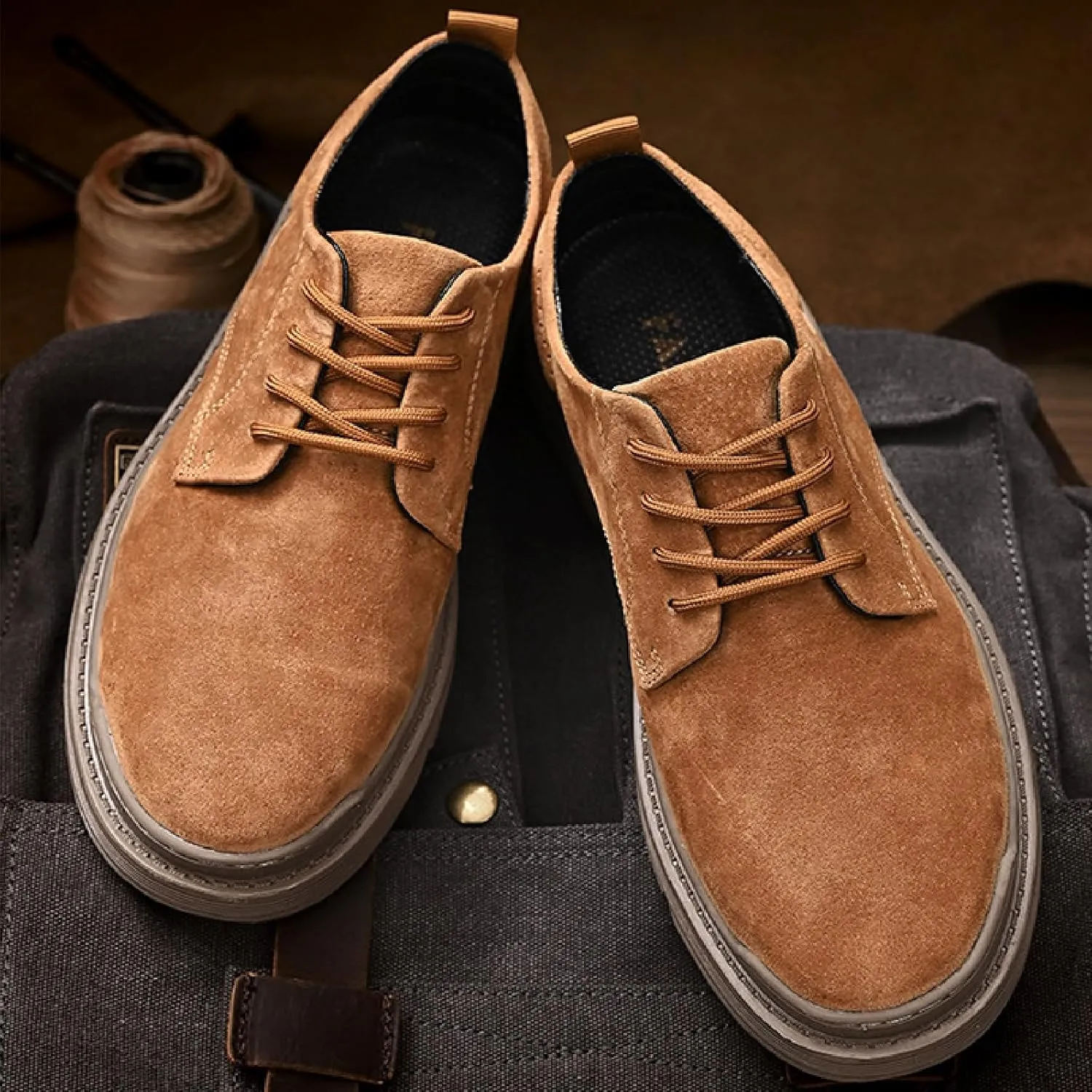 Men's Suede Lace Up Platform Oxfords Casual Comfortable Round Toe Anti-Slip Block Heel Dress Shoes Daily Business Work Office Derbys