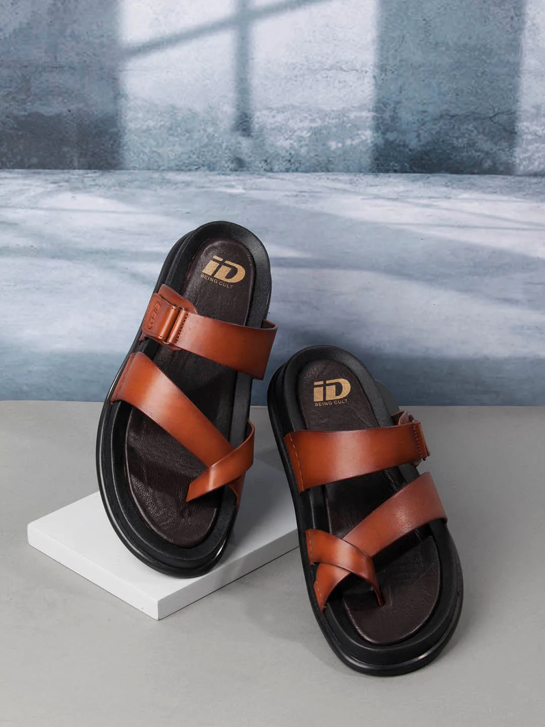 Men's Tan Cross Strap Sandals (ID4269)