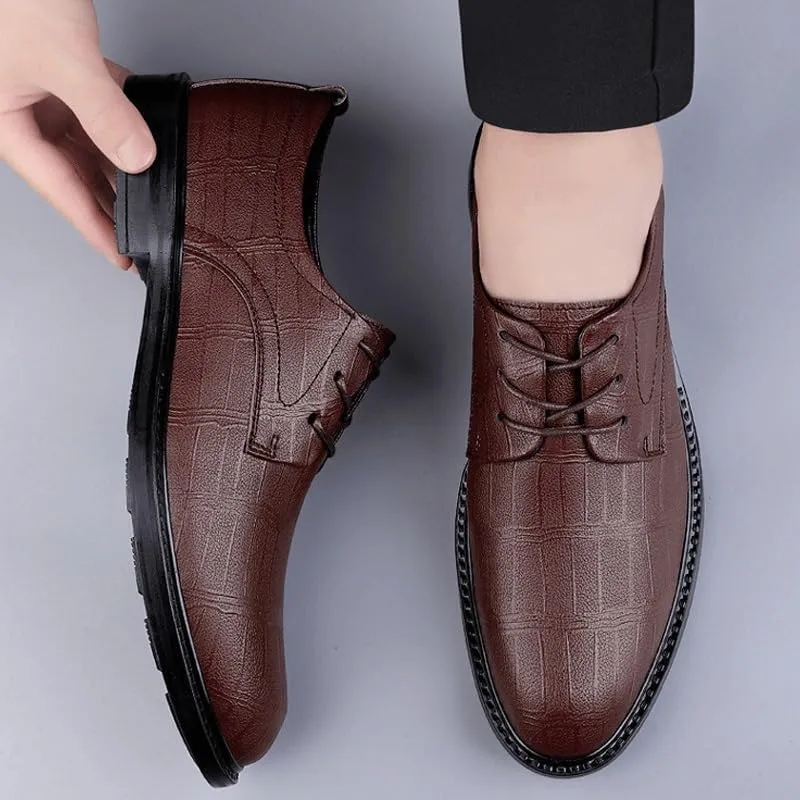 Men's Trendy Brogue Wingtip Dress Shoes Formal Business Casual Lace Up Punched Leather Oxford Formal Leather Shoes for Weddings Office Prom
