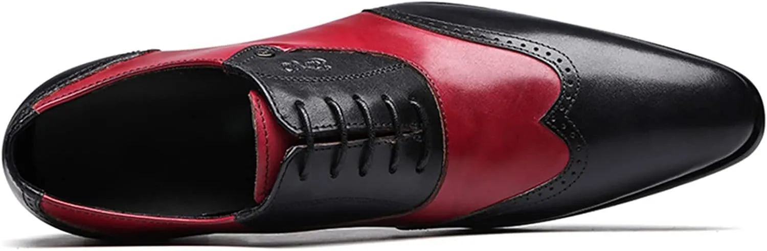 Mens Uniform Leather Shoes Formal Dress Lace Up Derbys Red Wedding Party Office Work Oxfords,Black-46