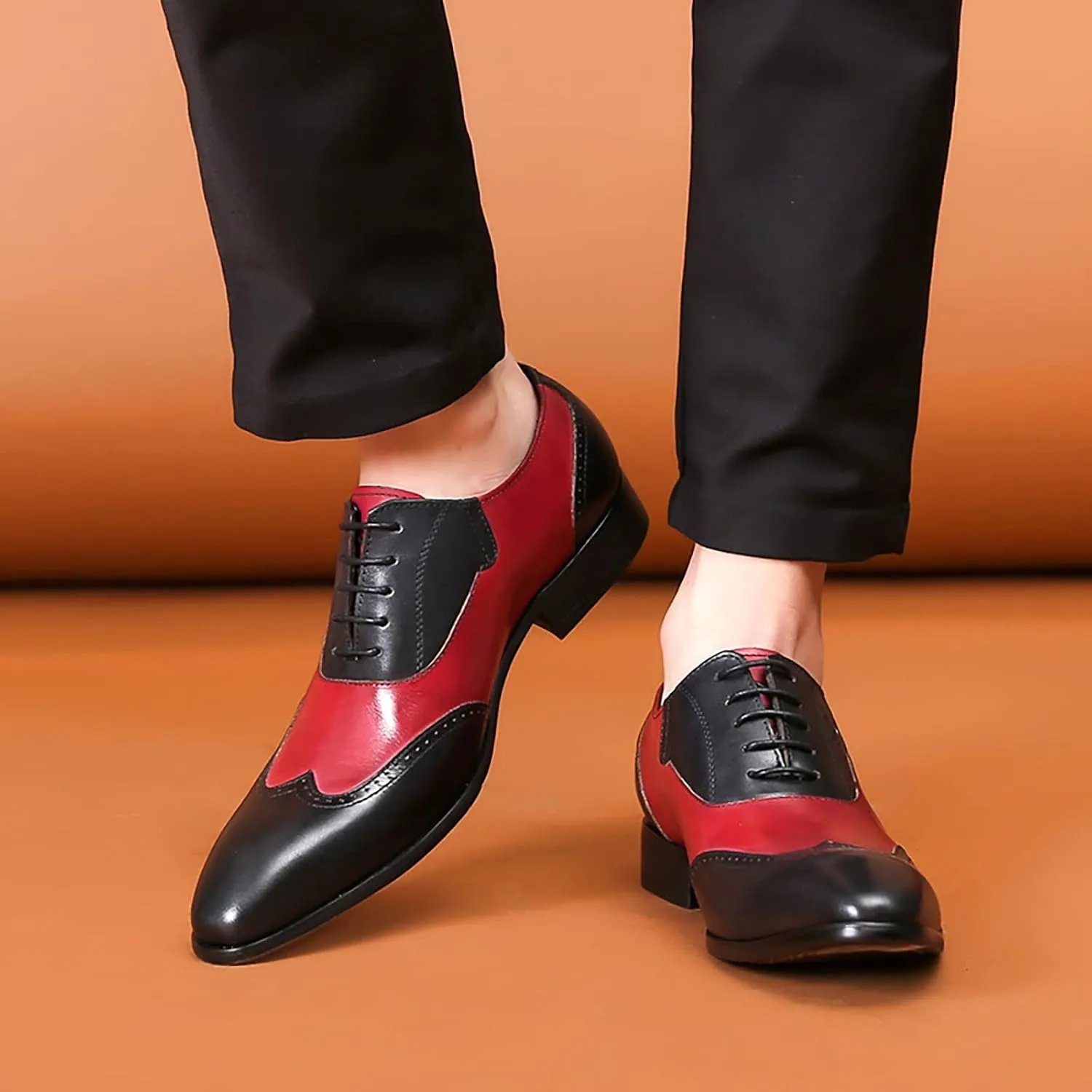 Mens Uniform Leather Shoes Formal Dress Lace Up Derbys Red Wedding Party Office Work Oxfords,Black-46