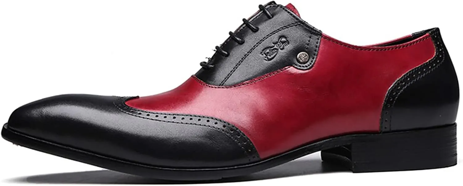 Mens Uniform Leather Shoes Formal Dress Lace Up Derbys Red Wedding Party Office Work Oxfords,Black-46