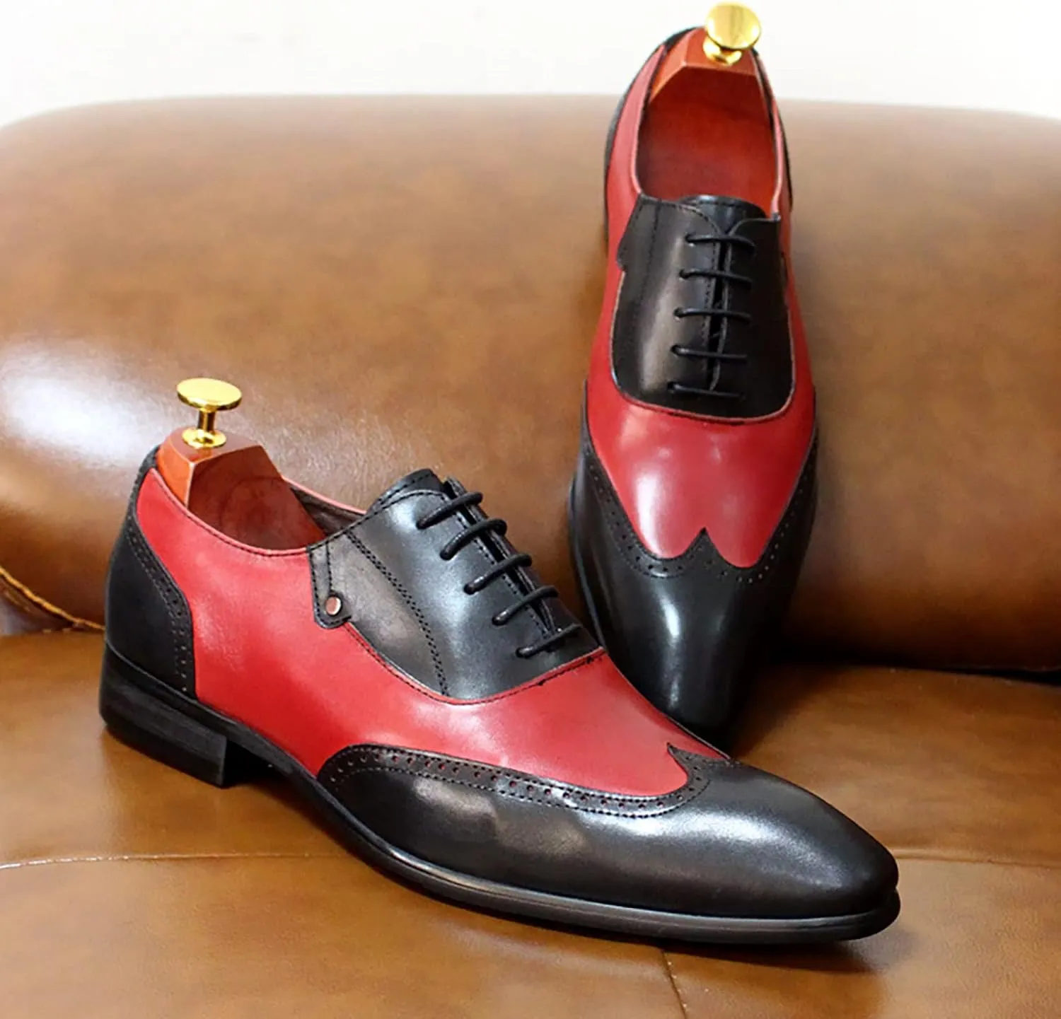 Mens Uniform Leather Shoes Formal Dress Lace Up Derbys Red Wedding Party Office Work Oxfords,Black-46