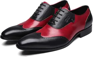 Mens Uniform Leather Shoes Formal Dress Lace Up Derbys Red Wedding Party Office Work Oxfords,Black-46