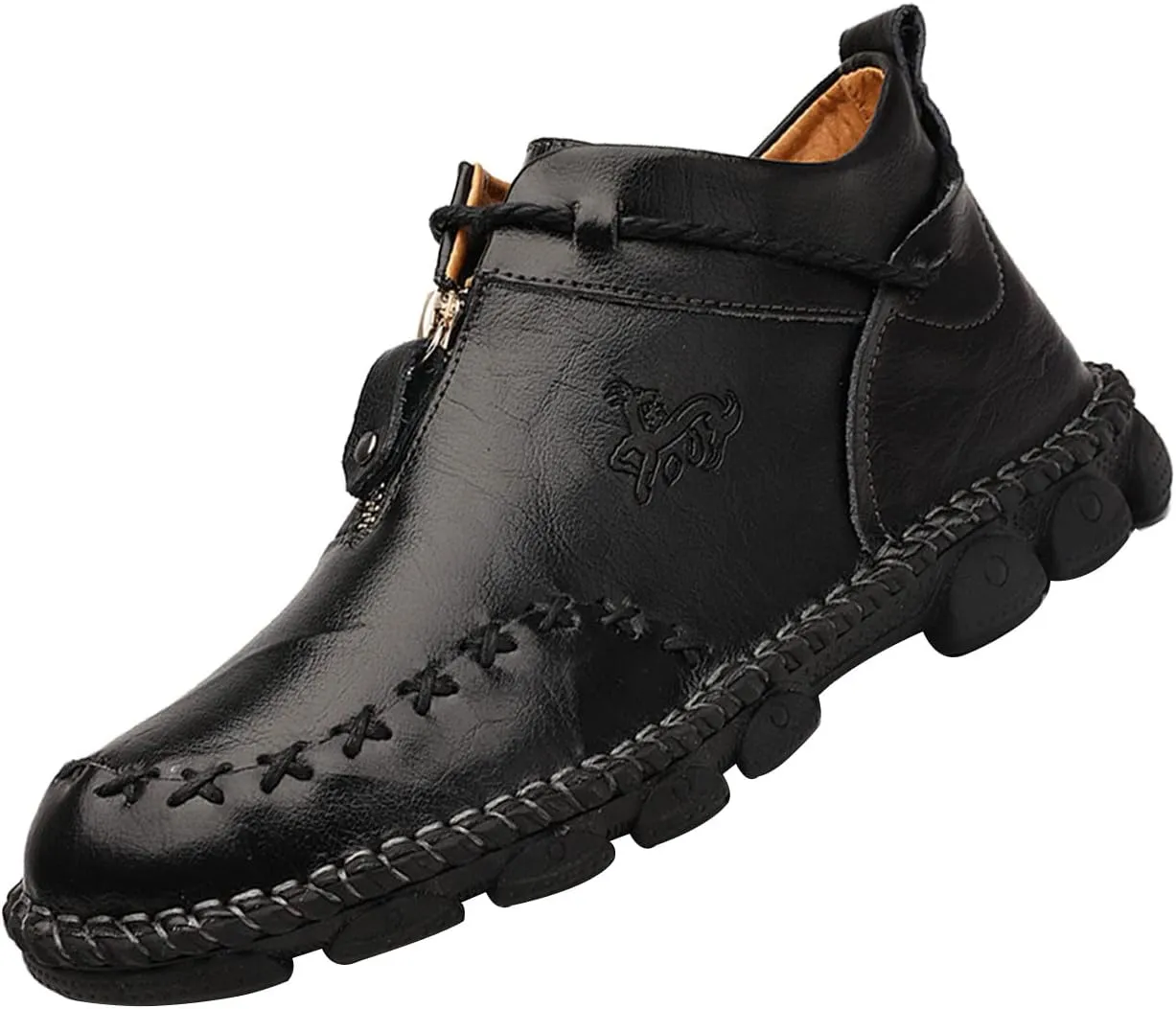 Men's Vintage Chukka Leather Boots,Mid-top Italian Hand-Stitching Non-slip Softsole Work Travel Casual Ankle Booties
