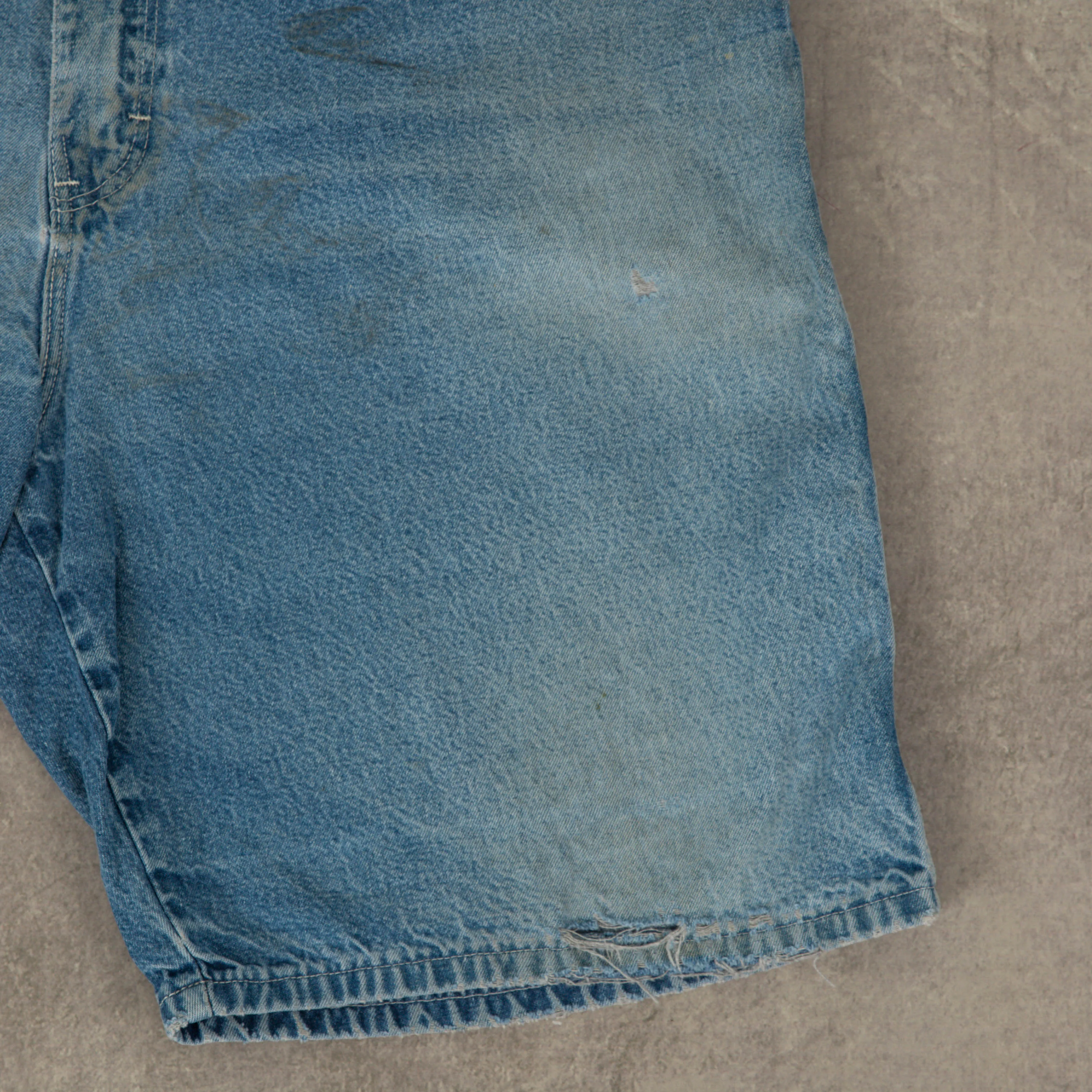 MEN'S VINTAGE DICKIES DISTRESSED DENIM WORKWEAR CARPENTER SHORTS - W36