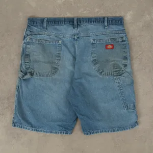 MEN'S VINTAGE DICKIES DISTRESSED DENIM WORKWEAR CARPENTER SHORTS - W36