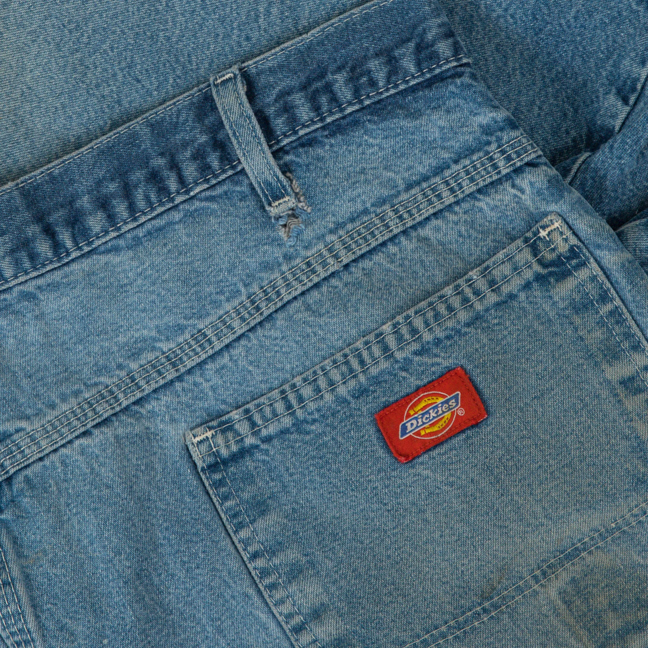 MEN'S VINTAGE DICKIES DISTRESSED DENIM WORKWEAR CARPENTER SHORTS - W36