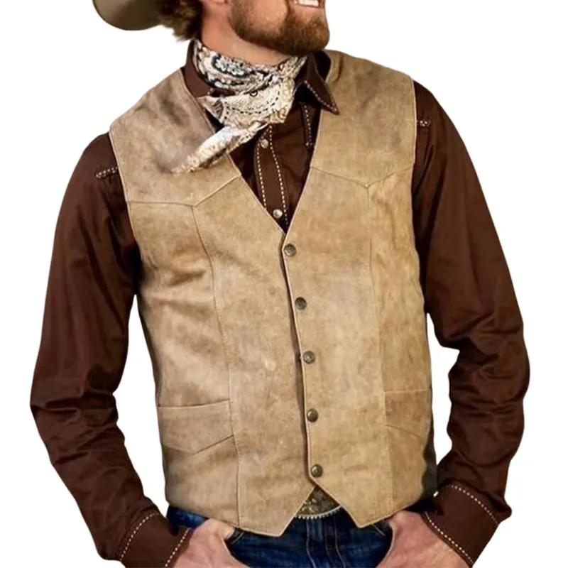 Men's Vintage Distressed V-Neck Slim Leather Vest 84201518U