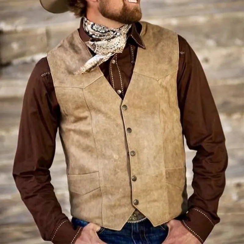 Men's Vintage Distressed V-Neck Slim Leather Vest 84201518U