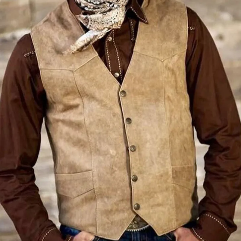 Men's Vintage Distressed V-Neck Slim Leather Vest 84201518U