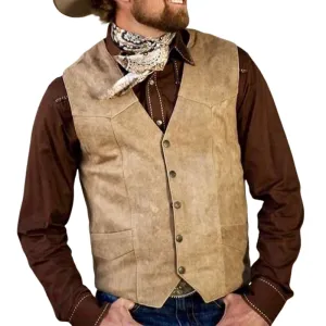 Men's Vintage Distressed V-Neck Slim Leather Vest 84201518U