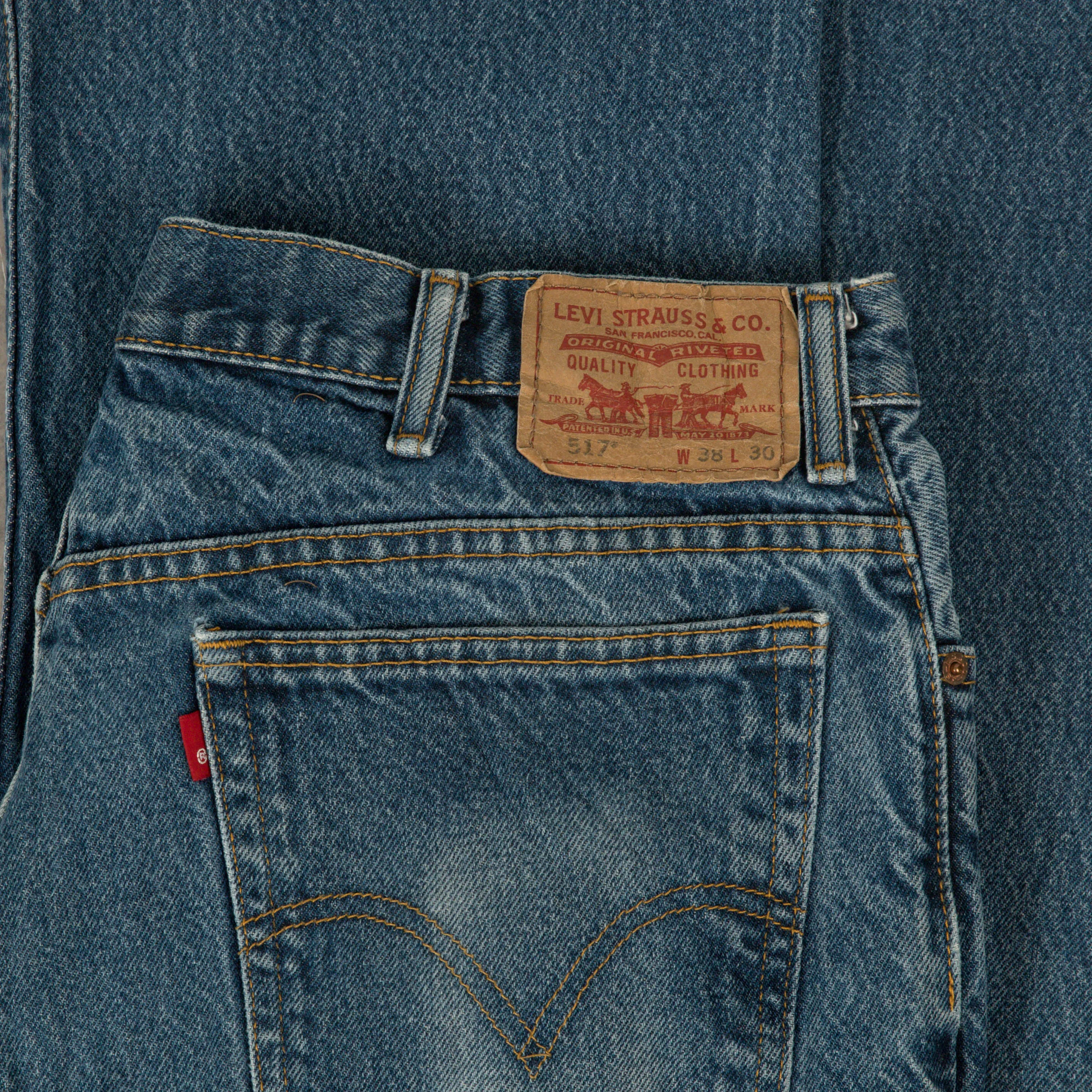 MEN'S VINTAGE LEVI'S 517 BOOT CUT DISTRESSED JEANS - W38 X L30