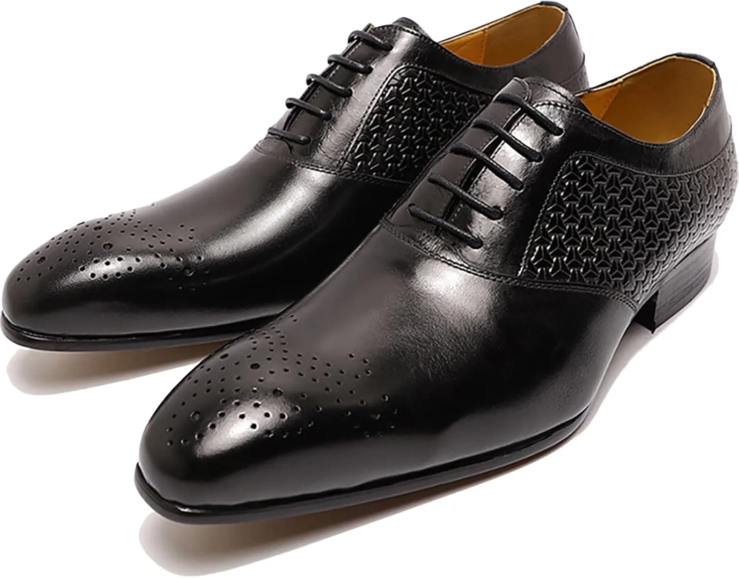 Men's Wedding Formal Lace-Up Oxfords Wingtip Derbys Business Casual Dress Shoes Classic Brogues Shoes,Black-42