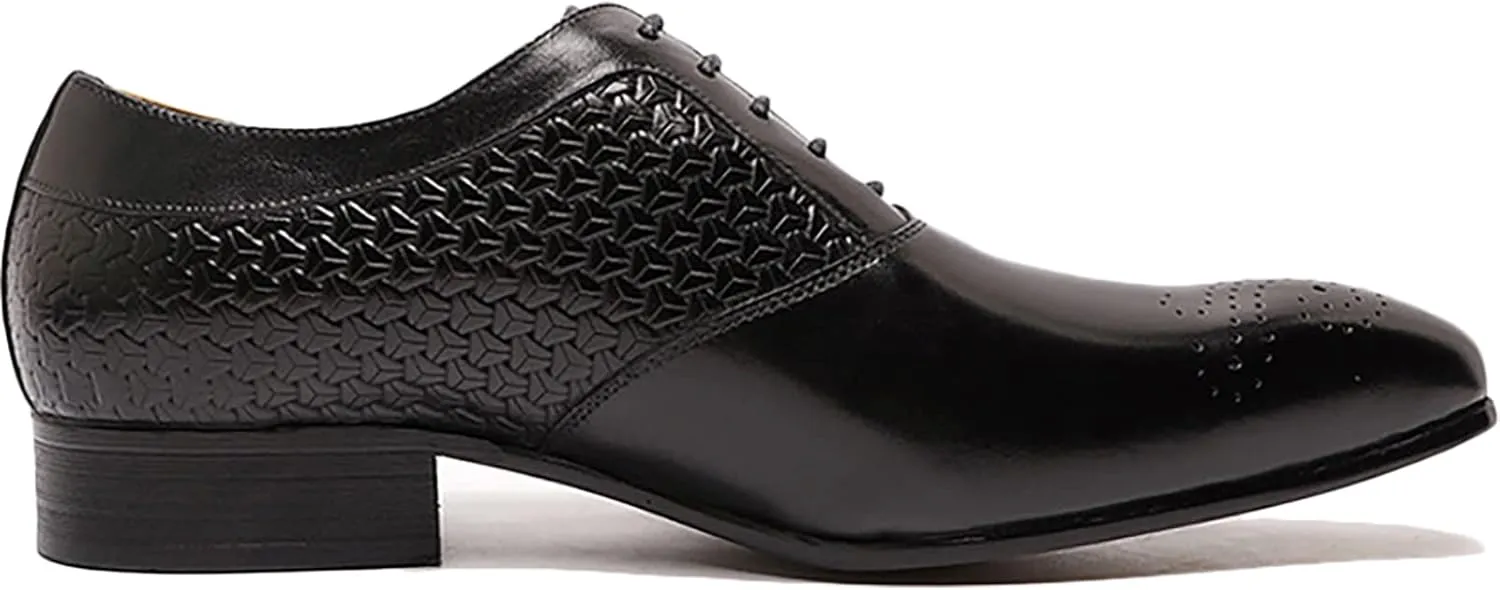 Men's Wedding Formal Lace-Up Oxfords Wingtip Derbys Business Casual Dress Shoes Classic Brogues Shoes,Black-42