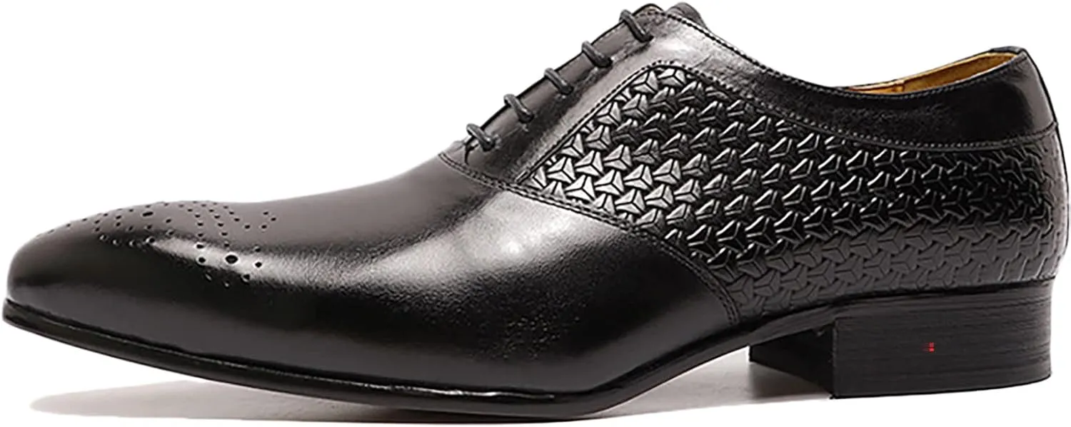 Men's Wedding Formal Lace-Up Oxfords Wingtip Derbys Business Casual Dress Shoes Classic Brogues Shoes,Black-42